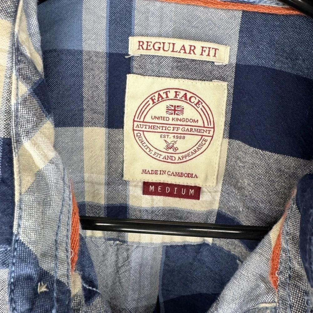 Men’s FatFace Navy and Light Blue Plaid Button-Down Shirt